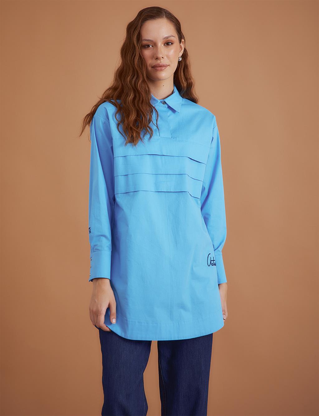 Embellished Poplin Tunic Sky Blue