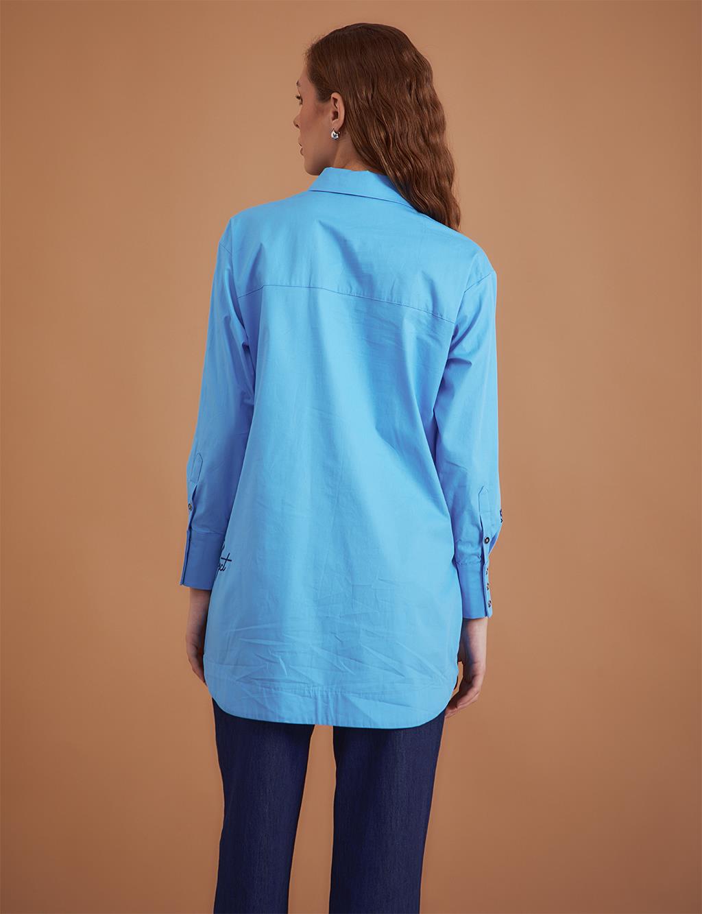 Embellished Poplin Tunic Sky Blue