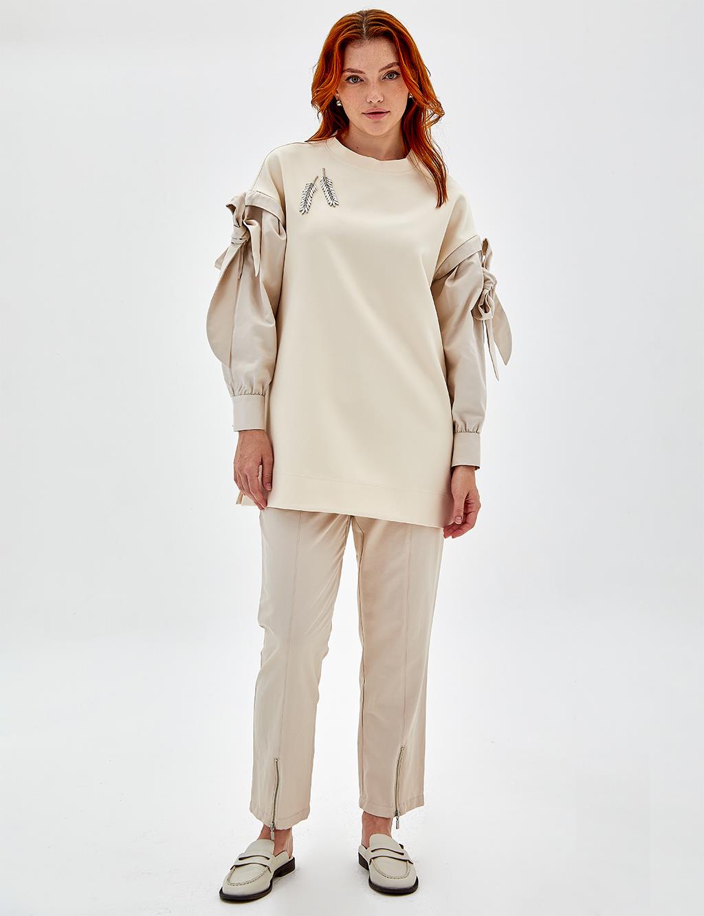 Zippered Leg Pants Cream