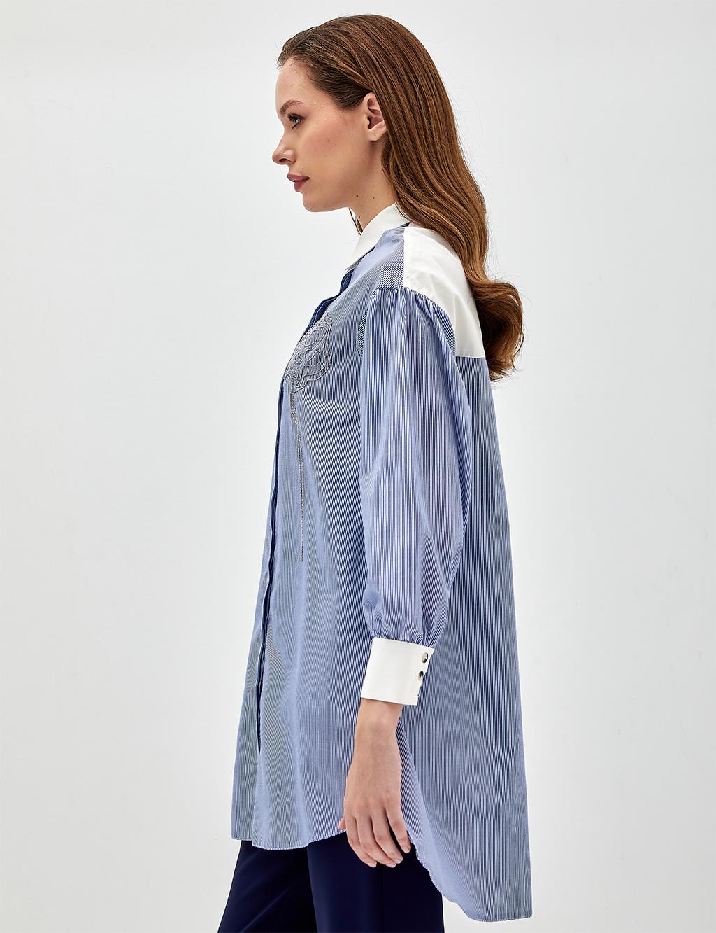 Bead Embroidered Tunic Indigo-White