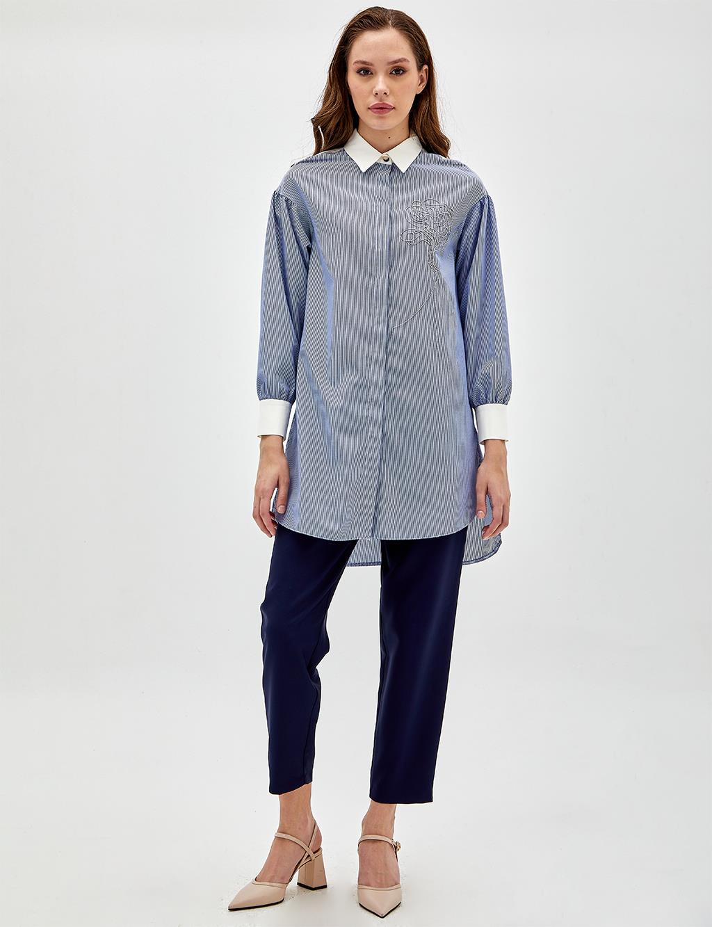 Bead Embroidered Tunic Indigo-White