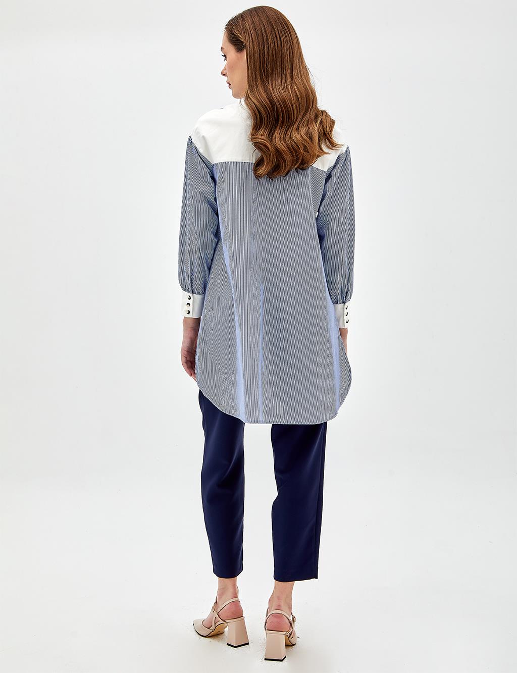 Bead Embroidered Tunic Indigo-White