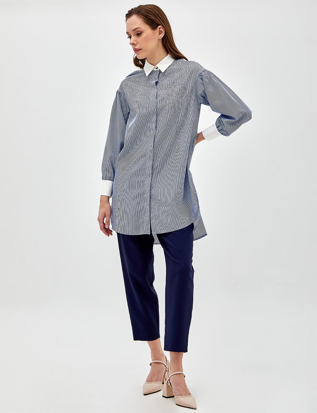 Bead Embroidered Tunic Indigo-White