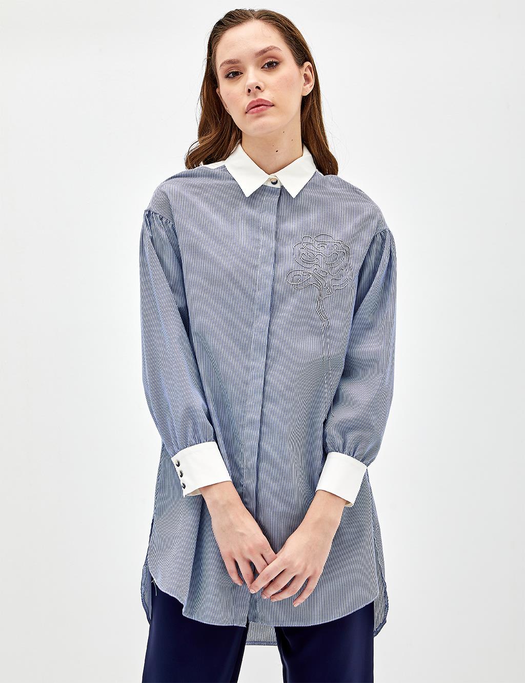 Bead Embroidered Tunic Indigo-White