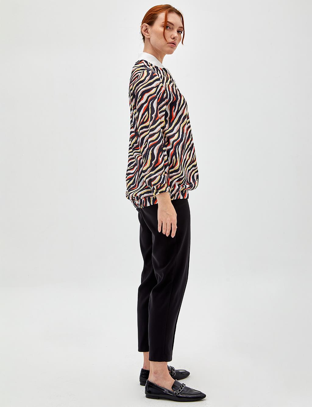 Abstract Patterned Bomber Jacket Black-White