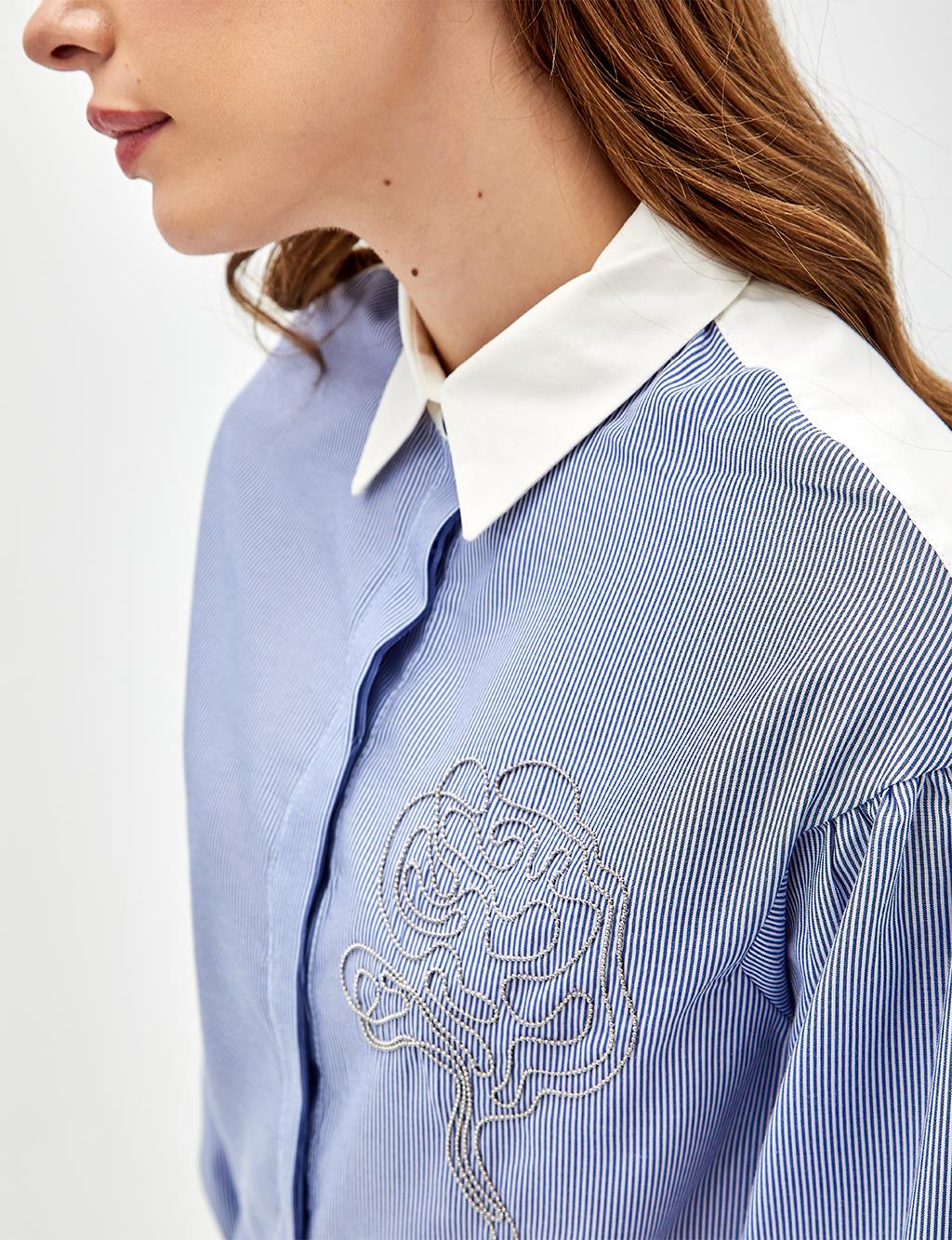 Bead Embroidered Tunic Indigo-White