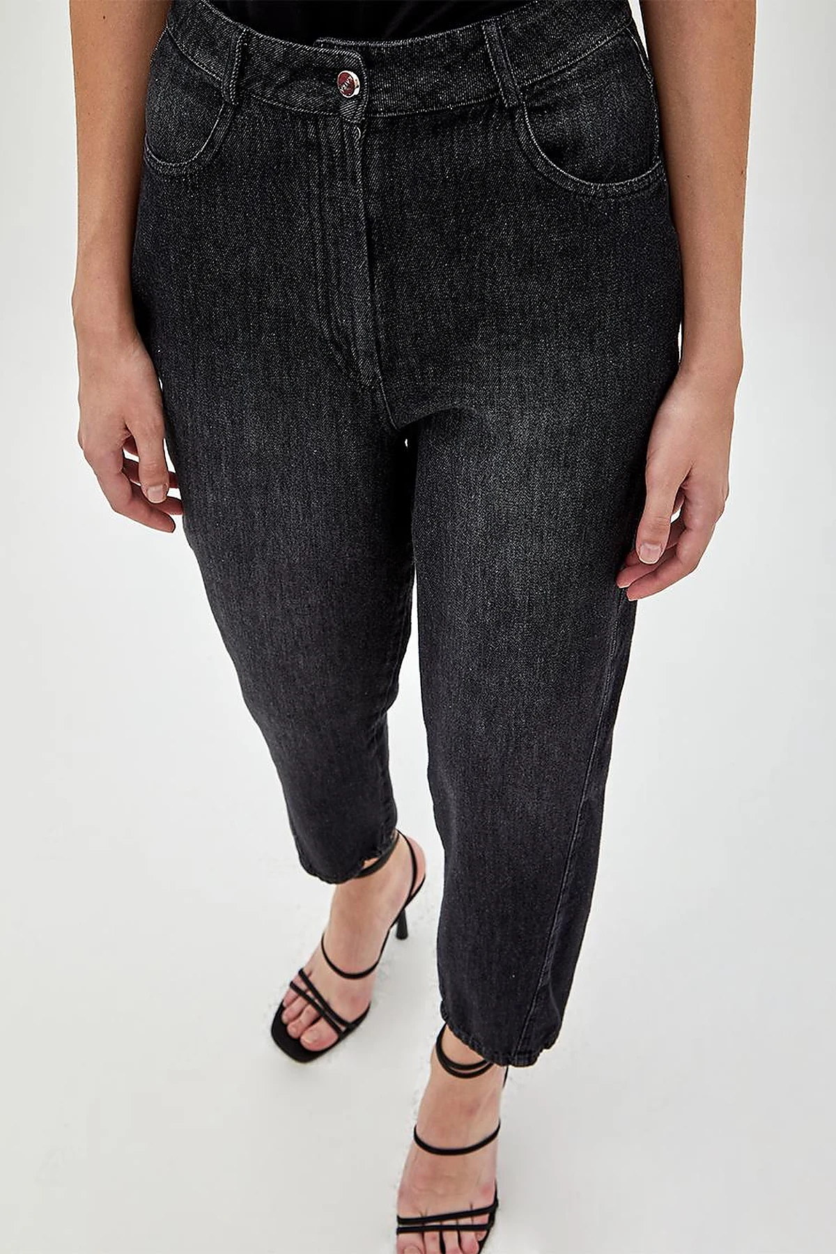 Yüksek Bel Mom Jean Siyah