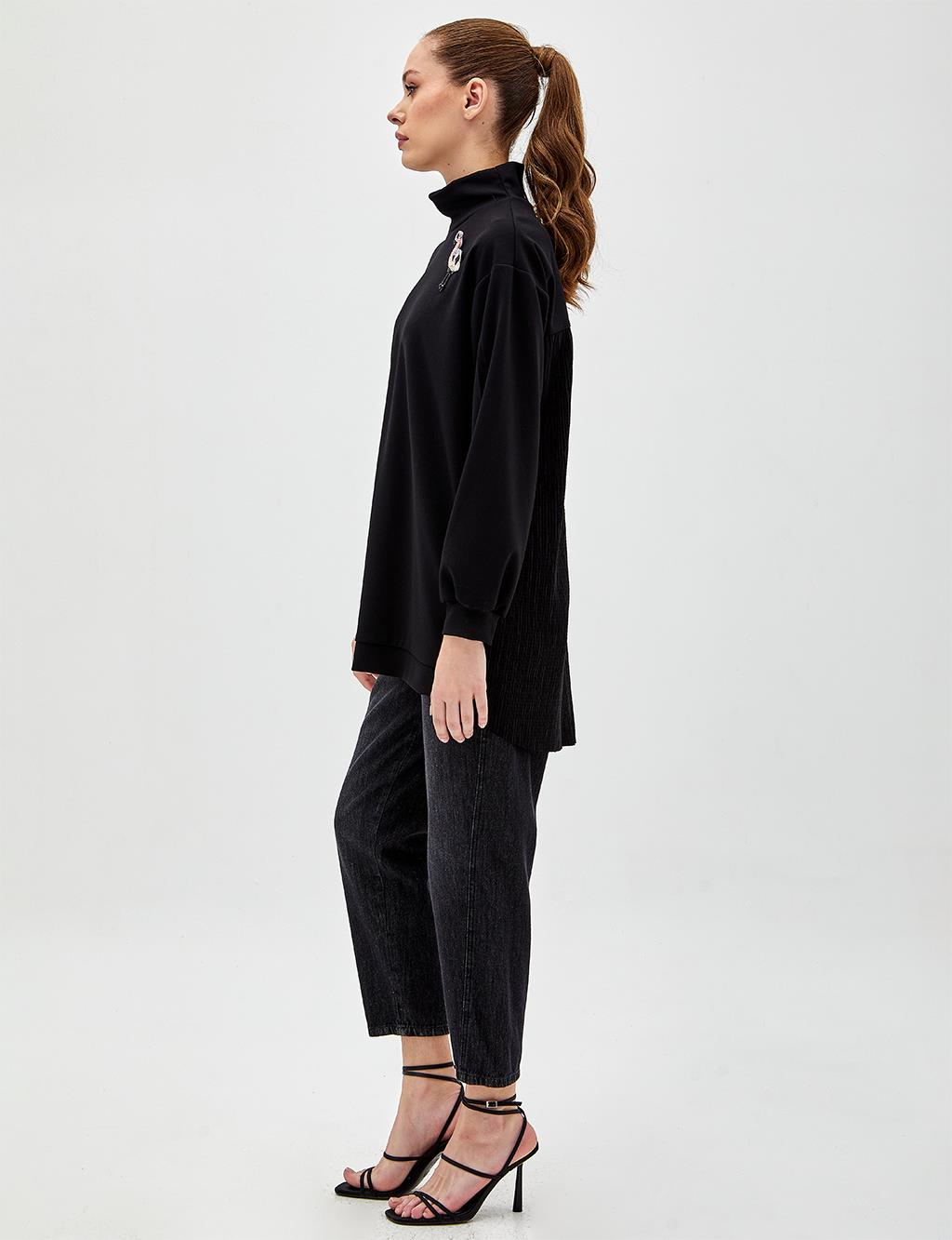 Flamingo Figured High Collar Sweatshirt Black