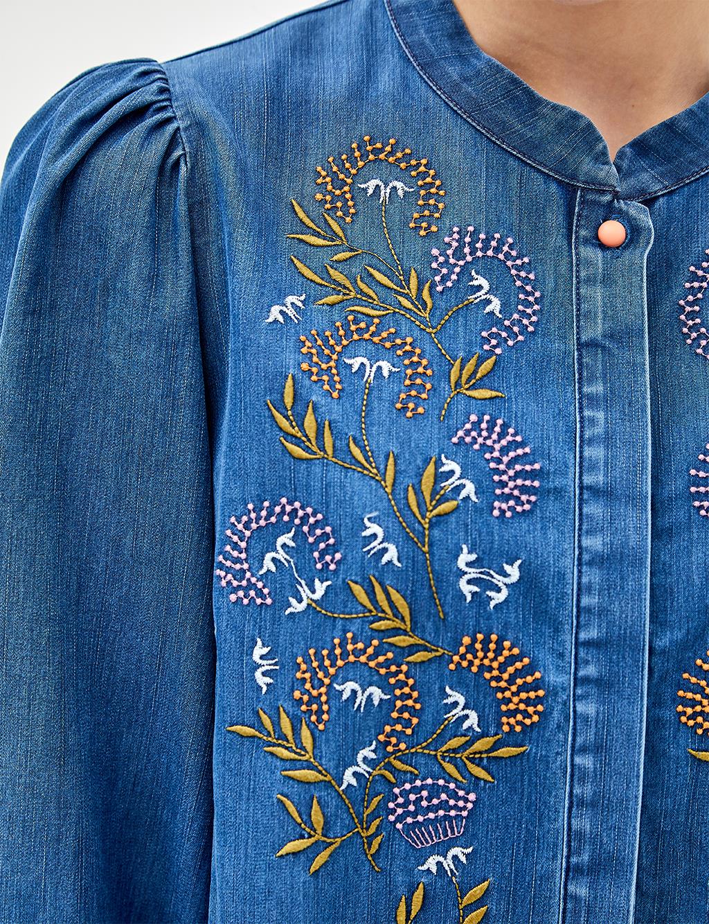 Embroidered Tencel Shirt Indigo