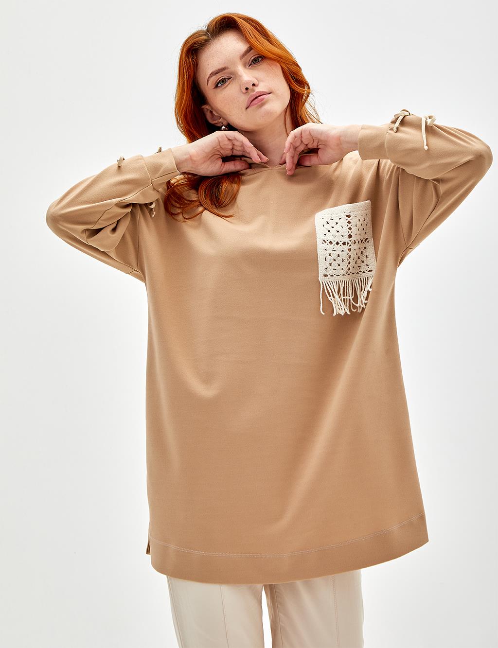 Lace Pocket Sweatshirt Milky Brown