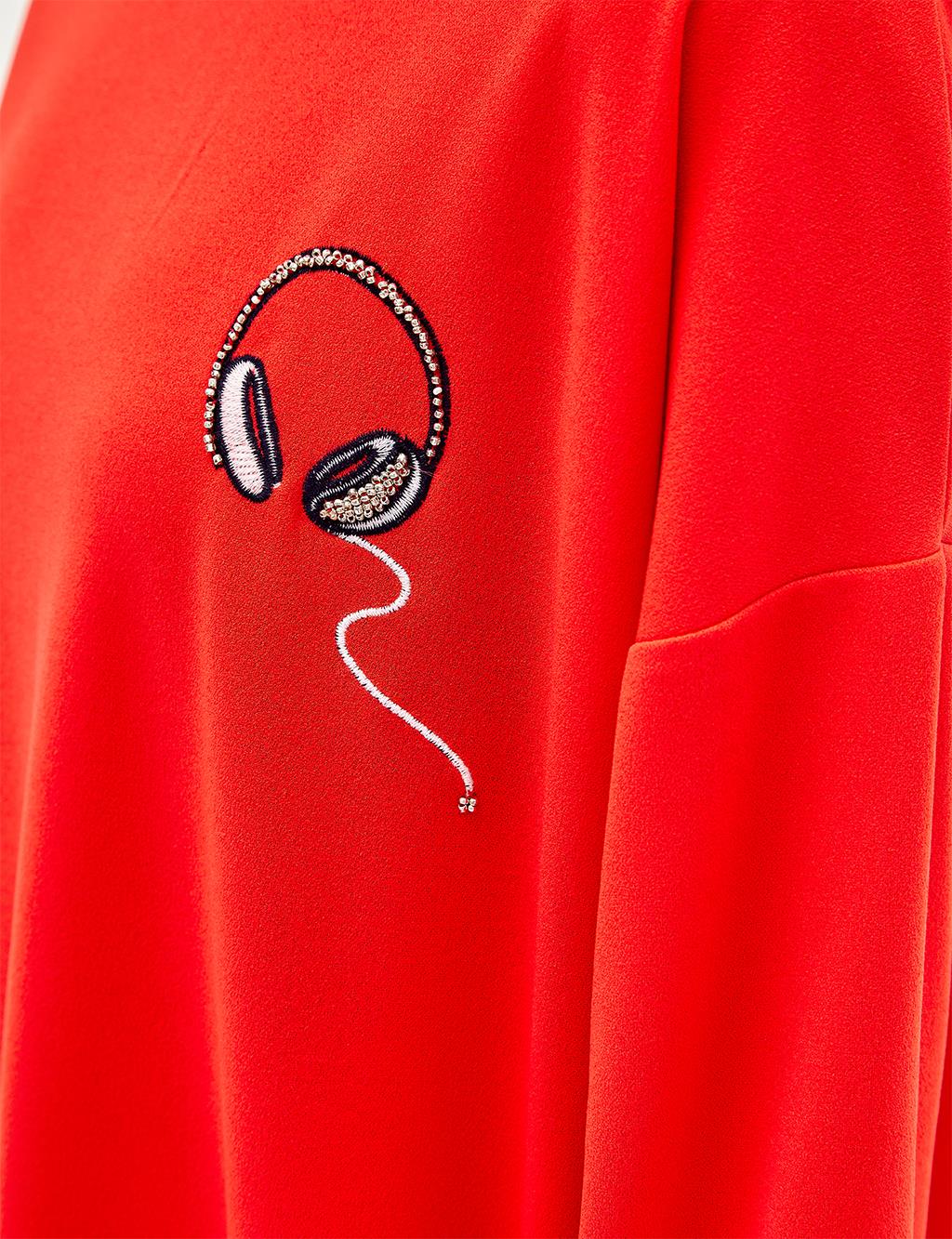 Kulaklık Logolu Sweatshirt Kırmızı 