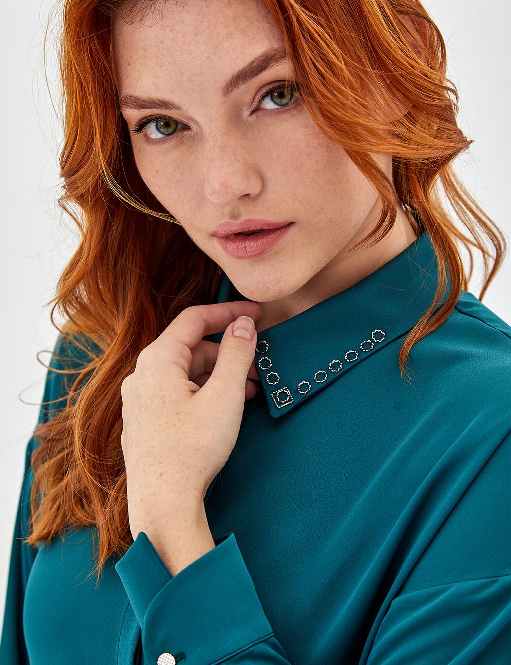 Embroidered Collar Tunic Emerald