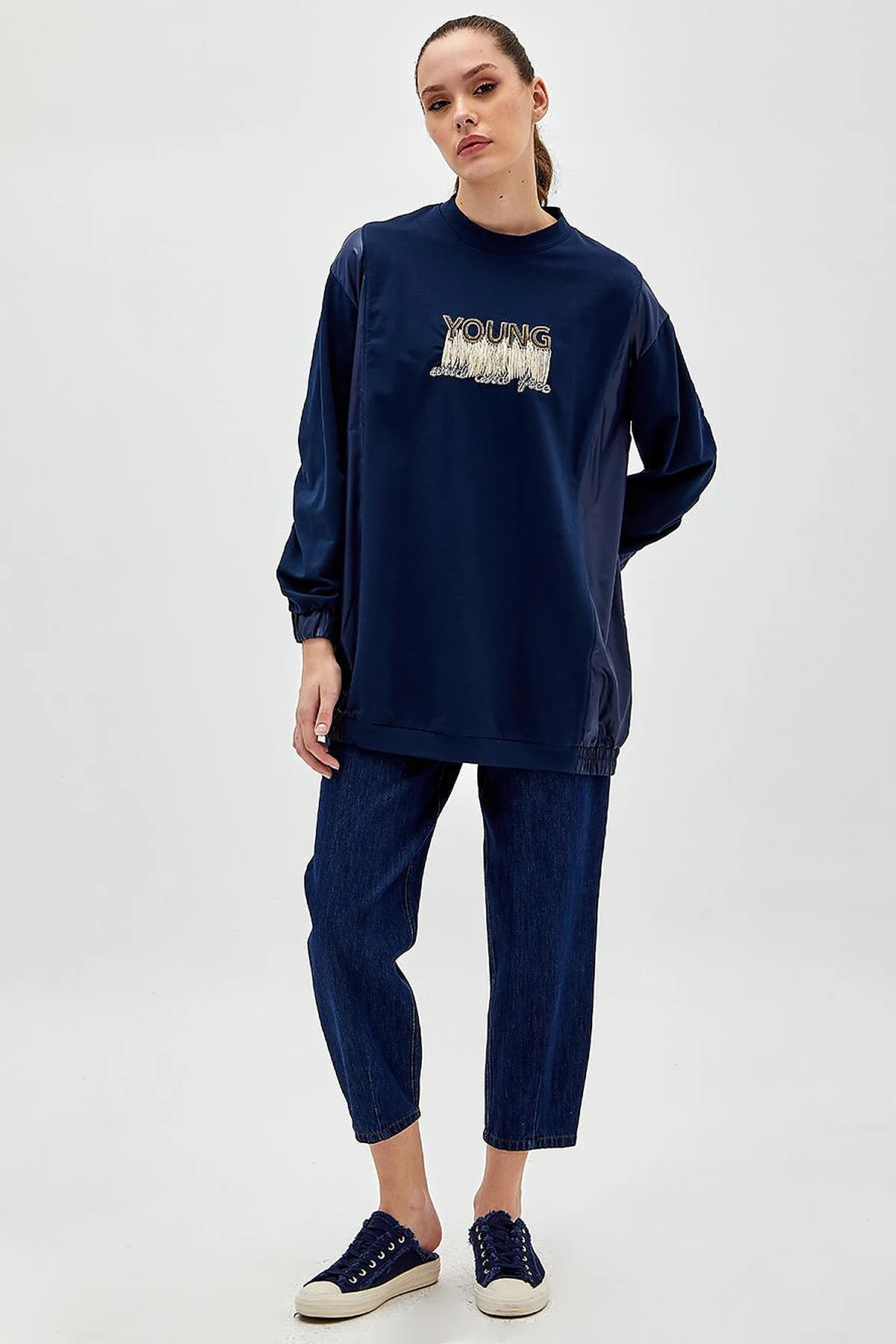 Slogan Embroidered Sweatshirt Navy