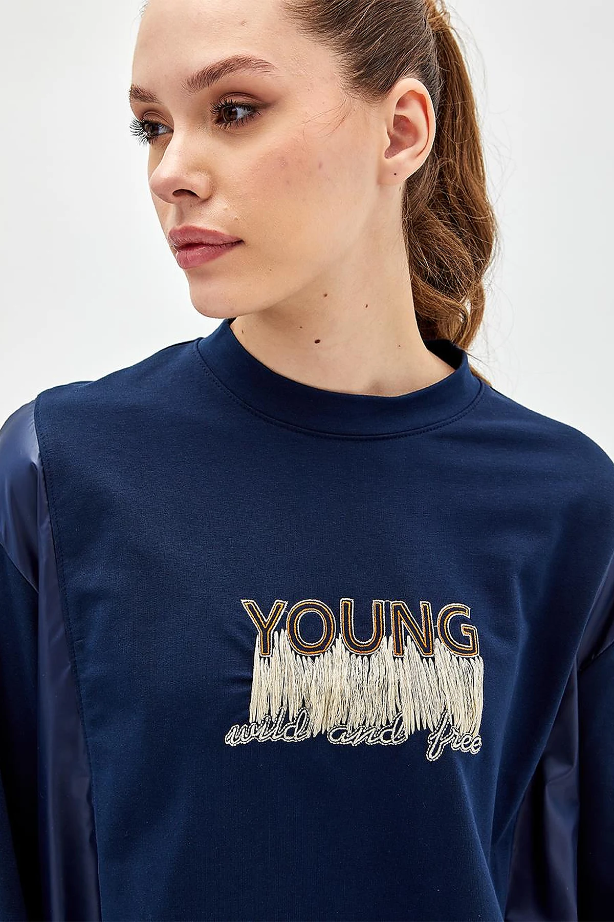 Slogan Embroidered Sweatshirt Navy