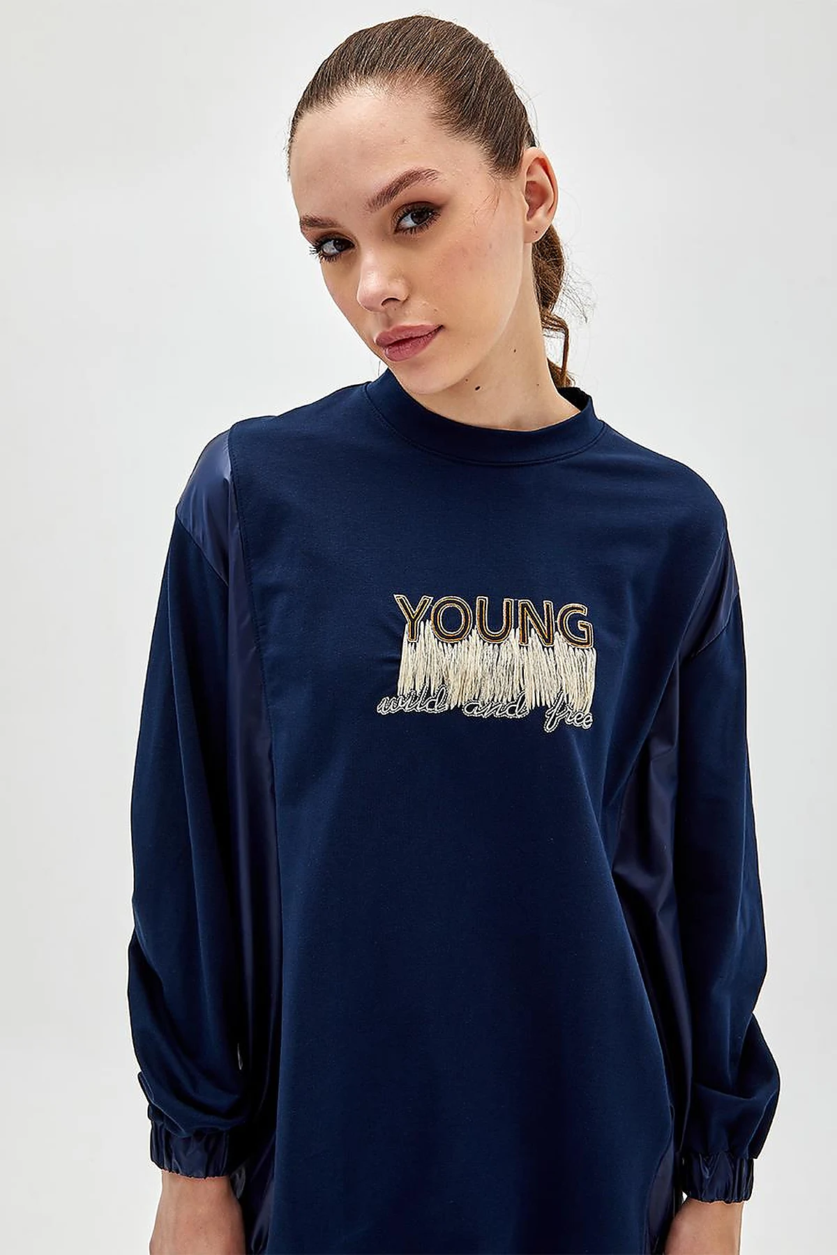 Slogan Embroidered Sweatshirt Navy