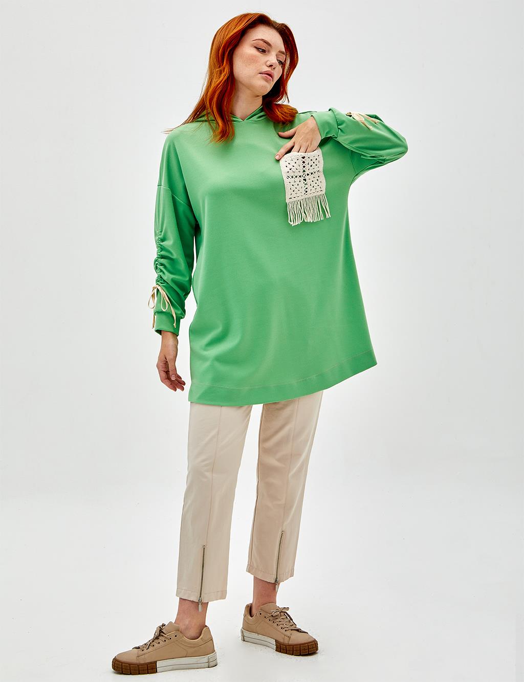 Lace Pocket Sweatshirt Light Green