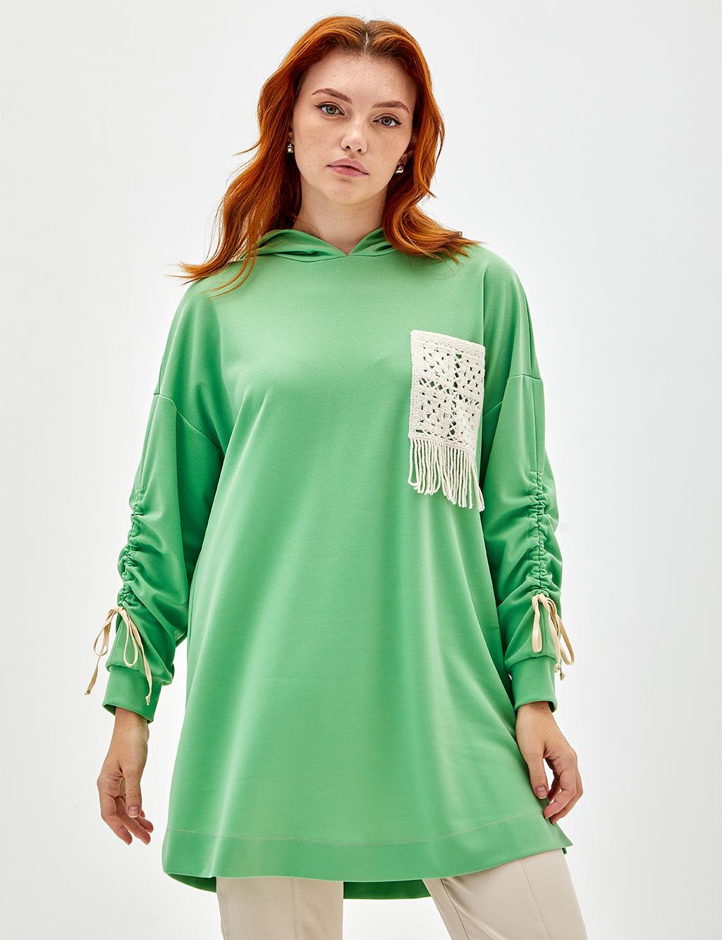 Dantel Cepli Sweatshirt A.Yeşil