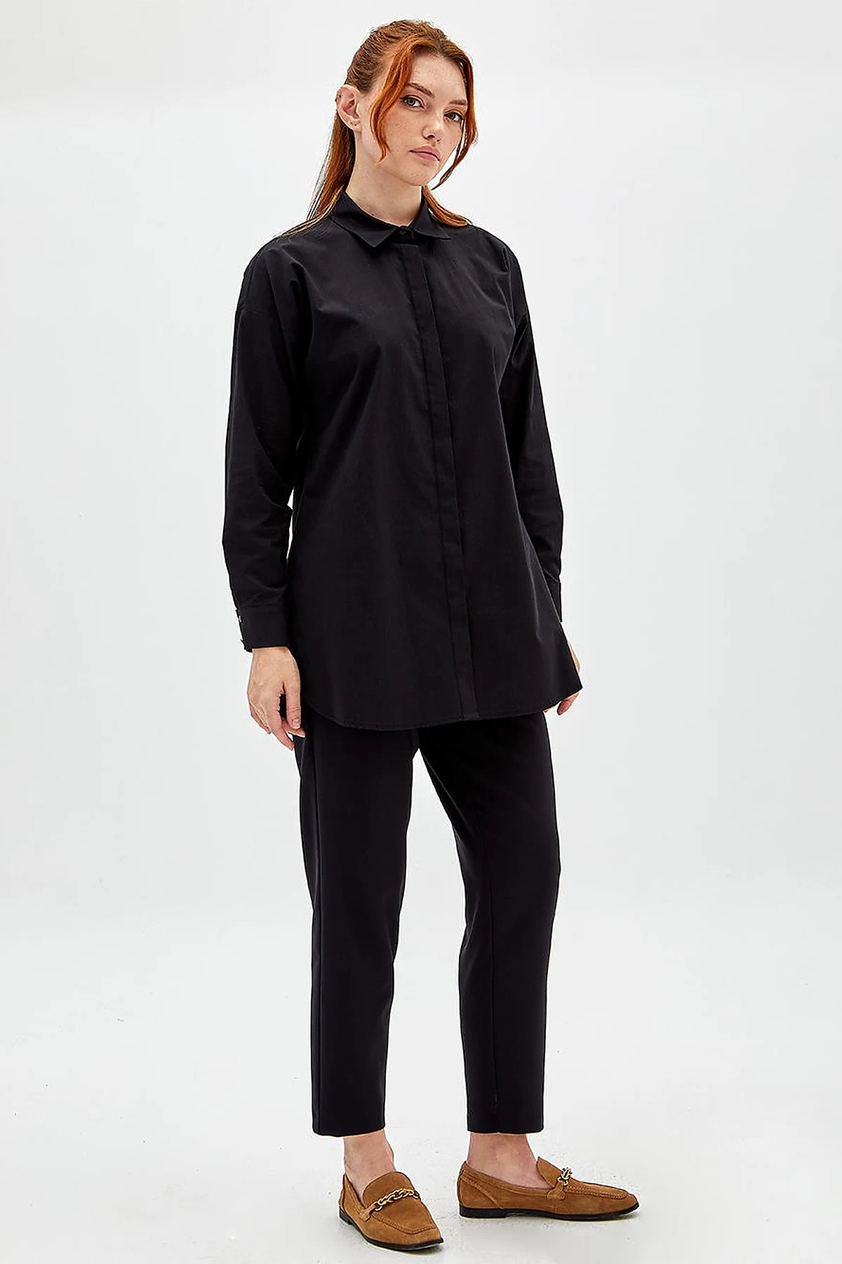 Hidden Placket Basic Tunic Black