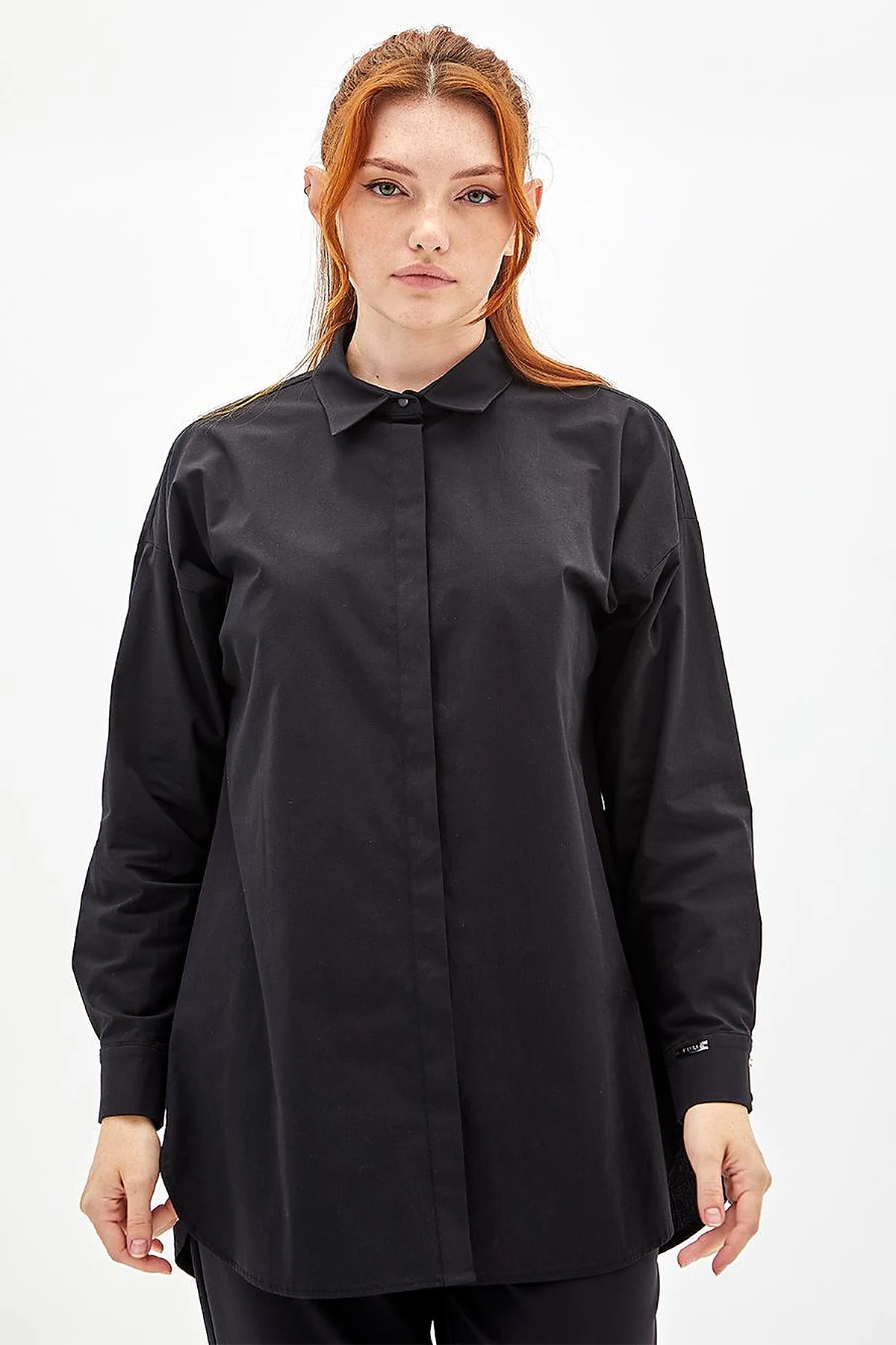 Hidden Placket Basic Tunic Black