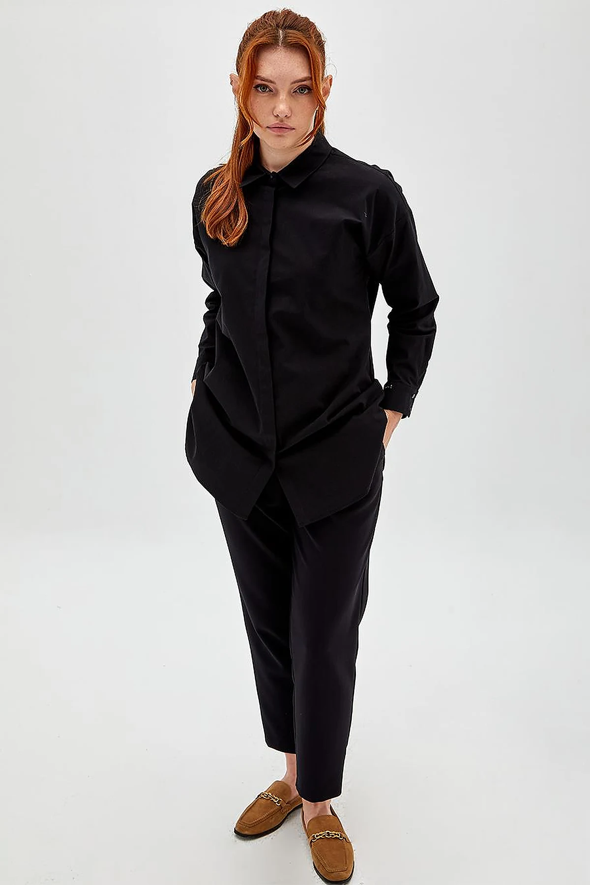 Hidden Placket Basic Tunic Black
