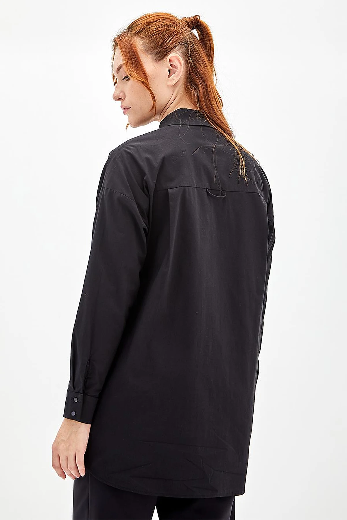 Hidden Placket Basic Tunic Black