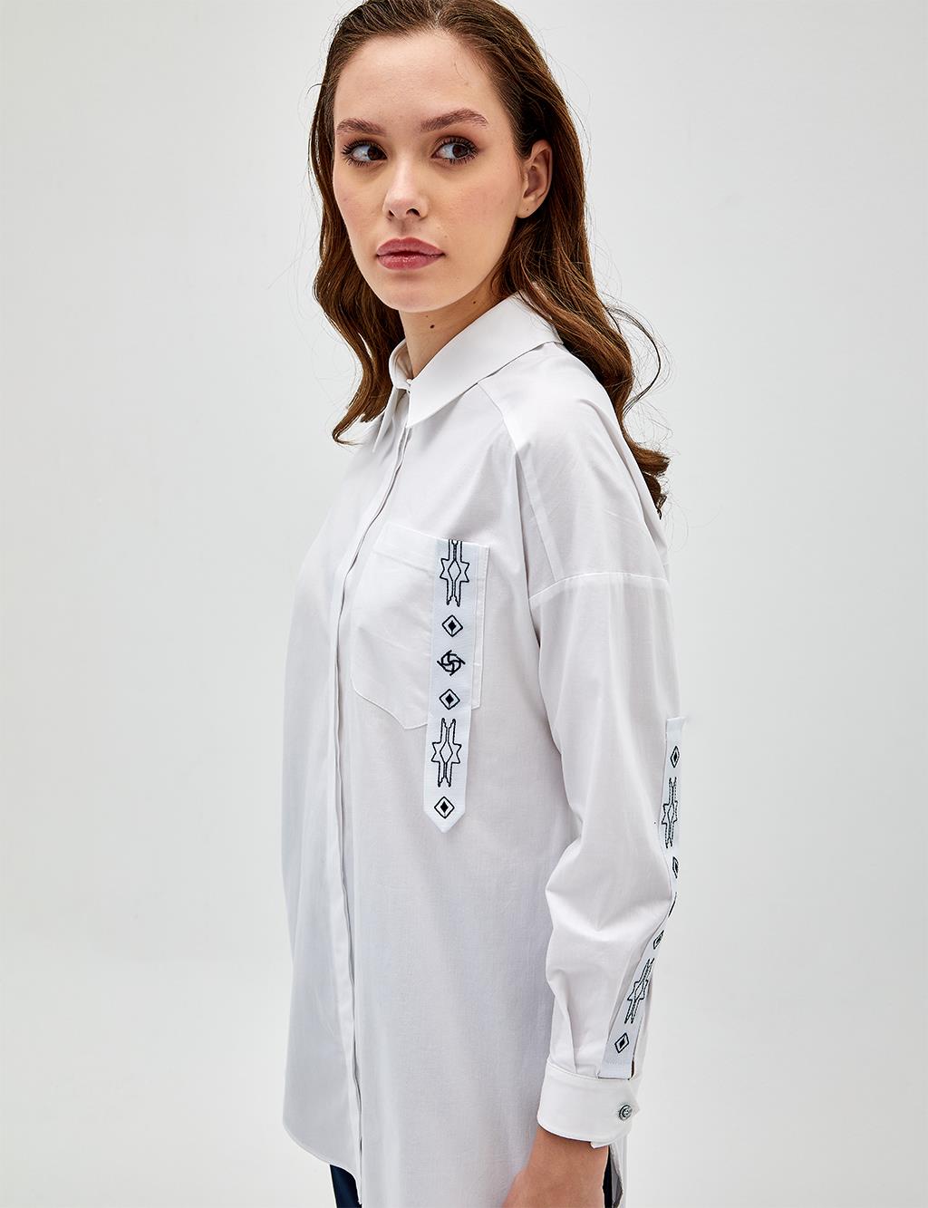 Single Pocket Embroidered Tunic White