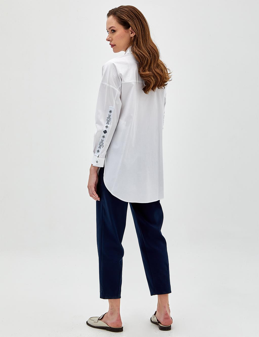 Single Pocket Embroidered Tunic White