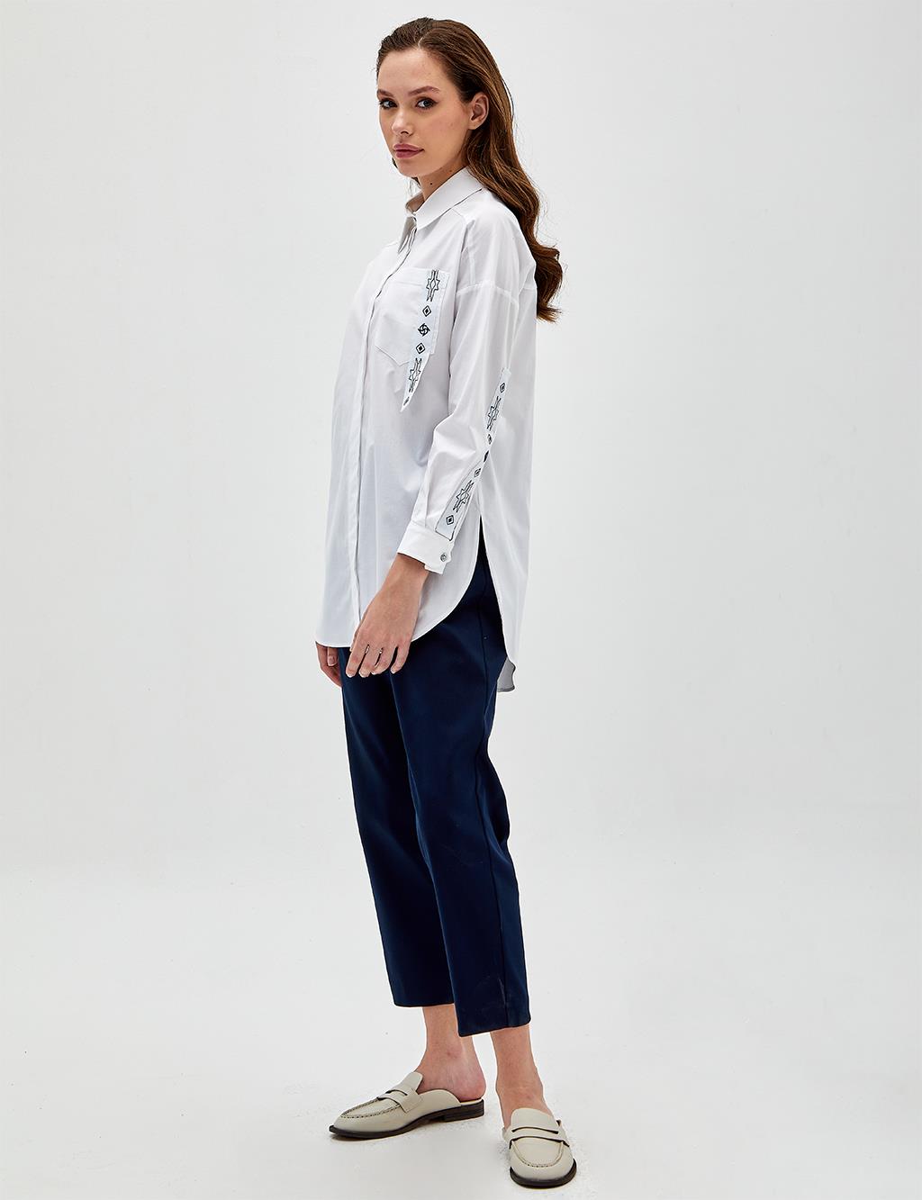 Single Pocket Embroidered Tunic White