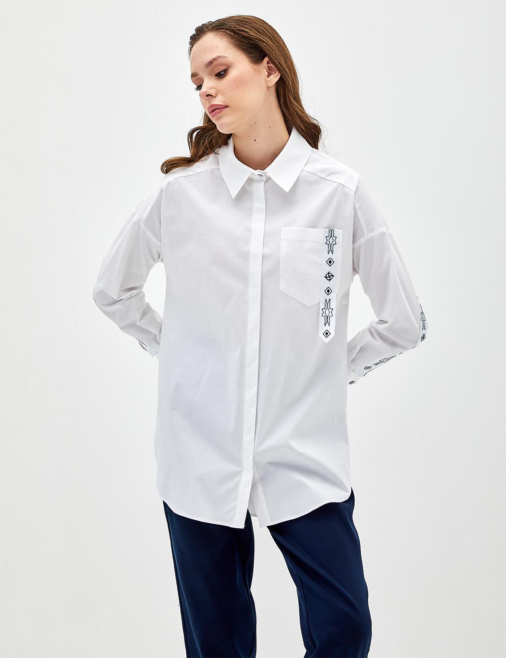 Single Pocket Embroidered Tunic White