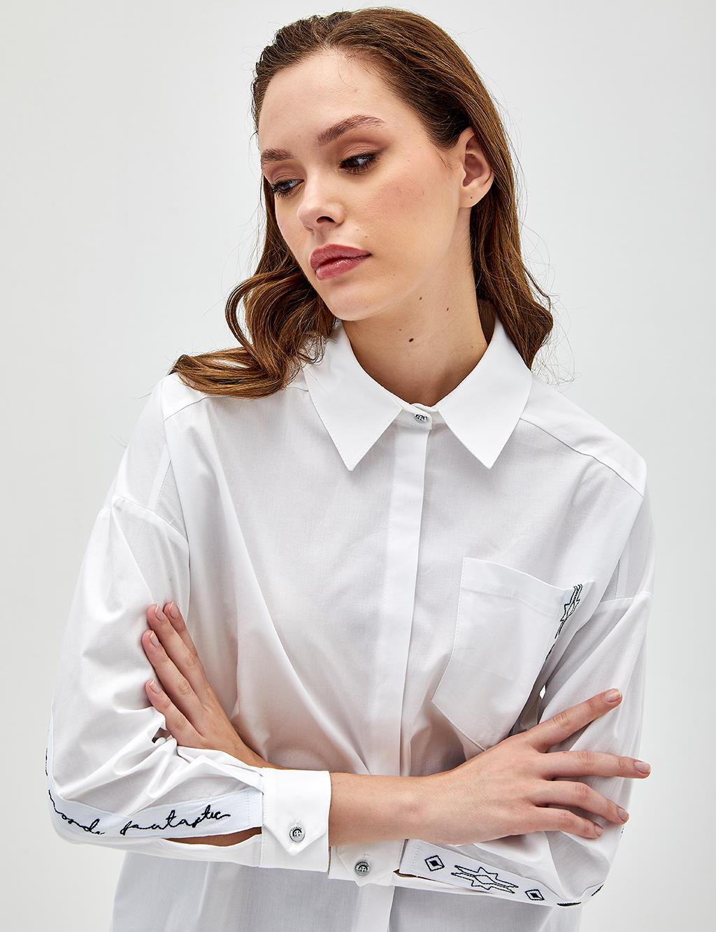 Single Pocket Embroidered Tunic White