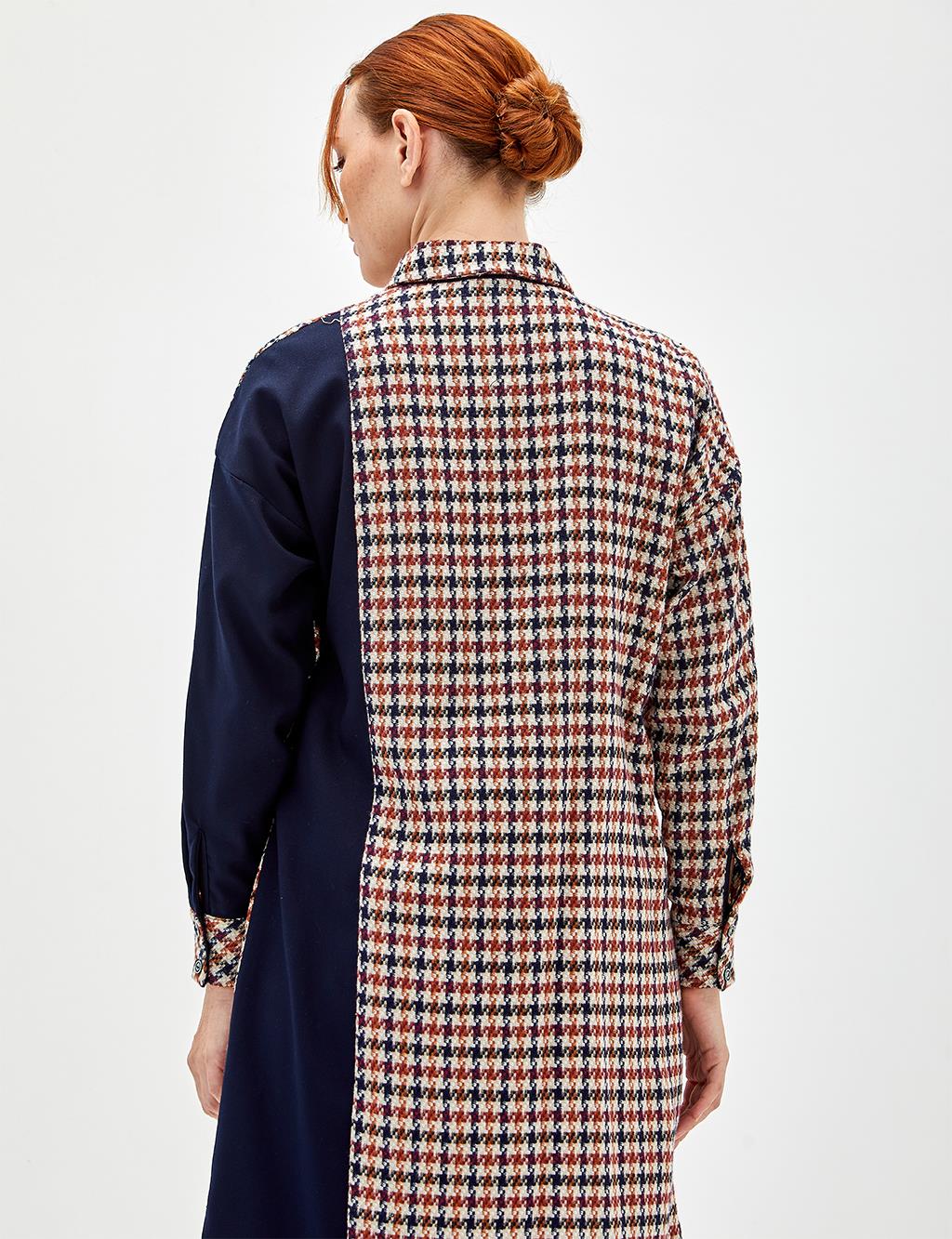 Houndstooth Patterned Tunic Navy-Claret Red