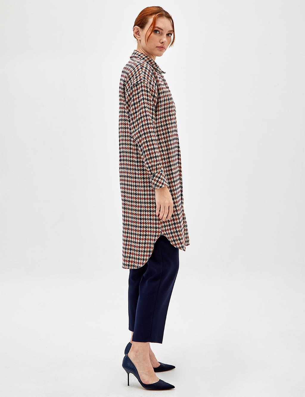 Houndstooth Patterned Tunic Navy-Claret Red