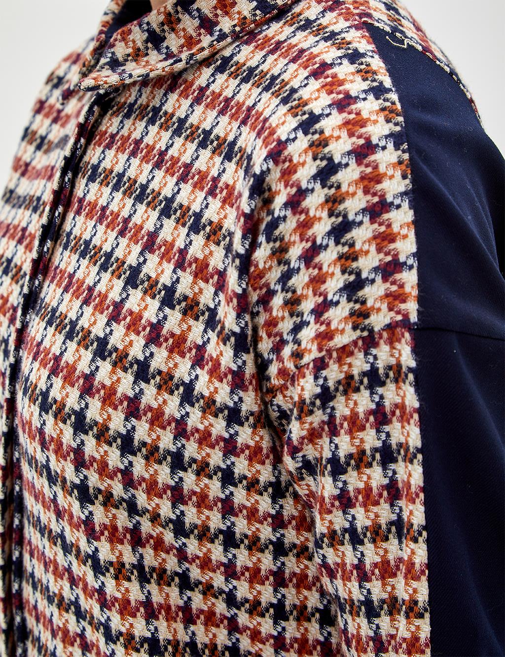 Houndstooth Patterned Tunic Navy-Claret Red