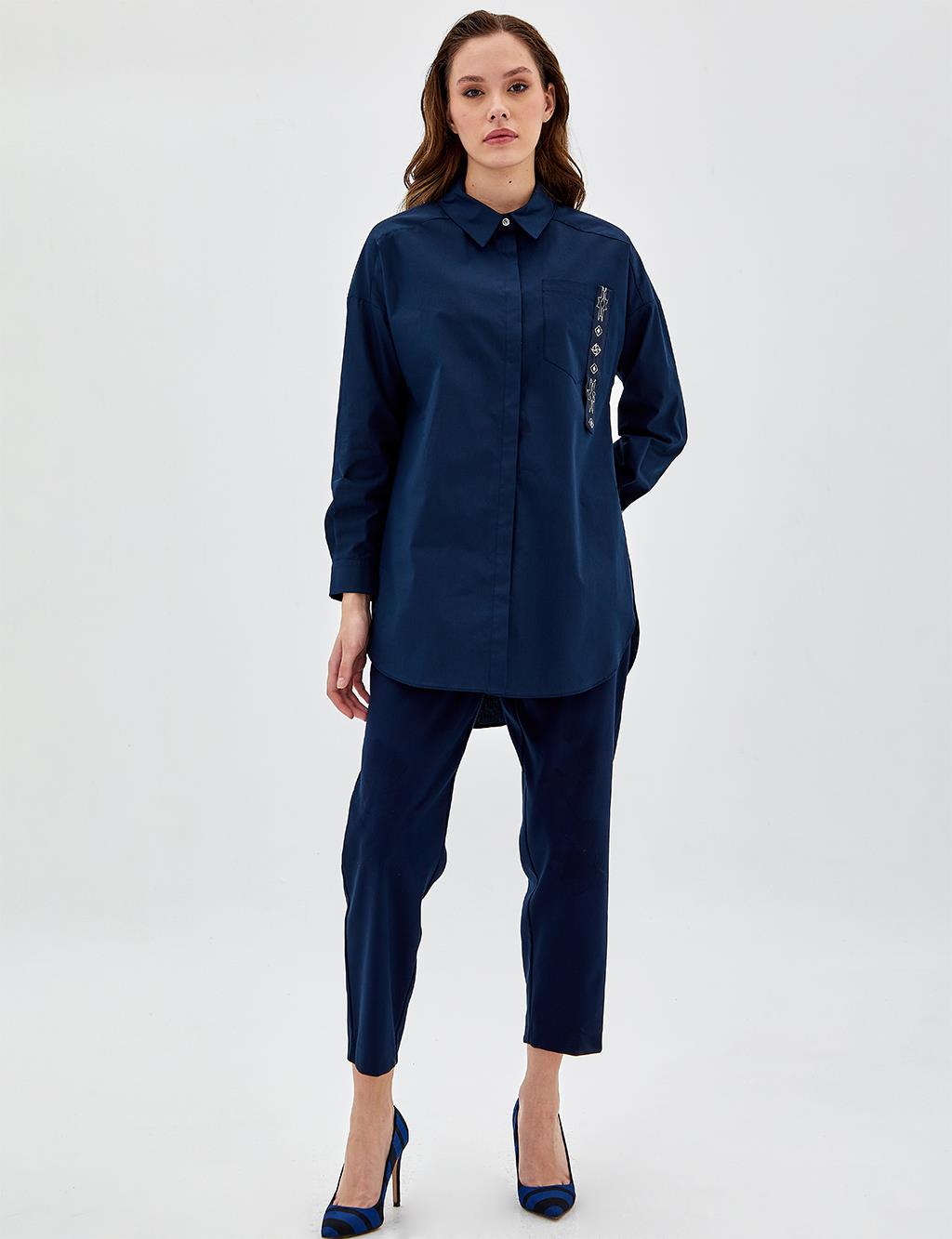 Single Pocket Embroidered Tunic Navy