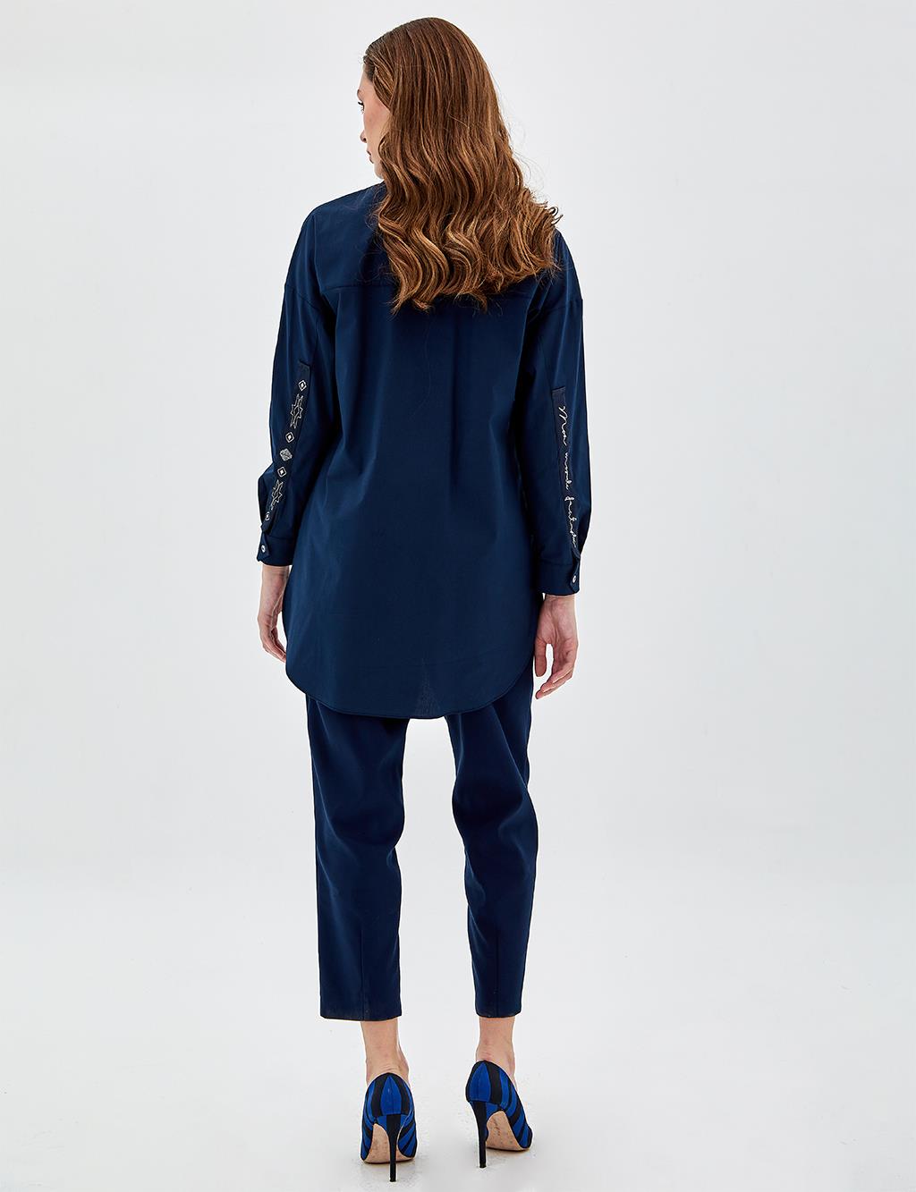 Single Pocket Embroidered Tunic Navy