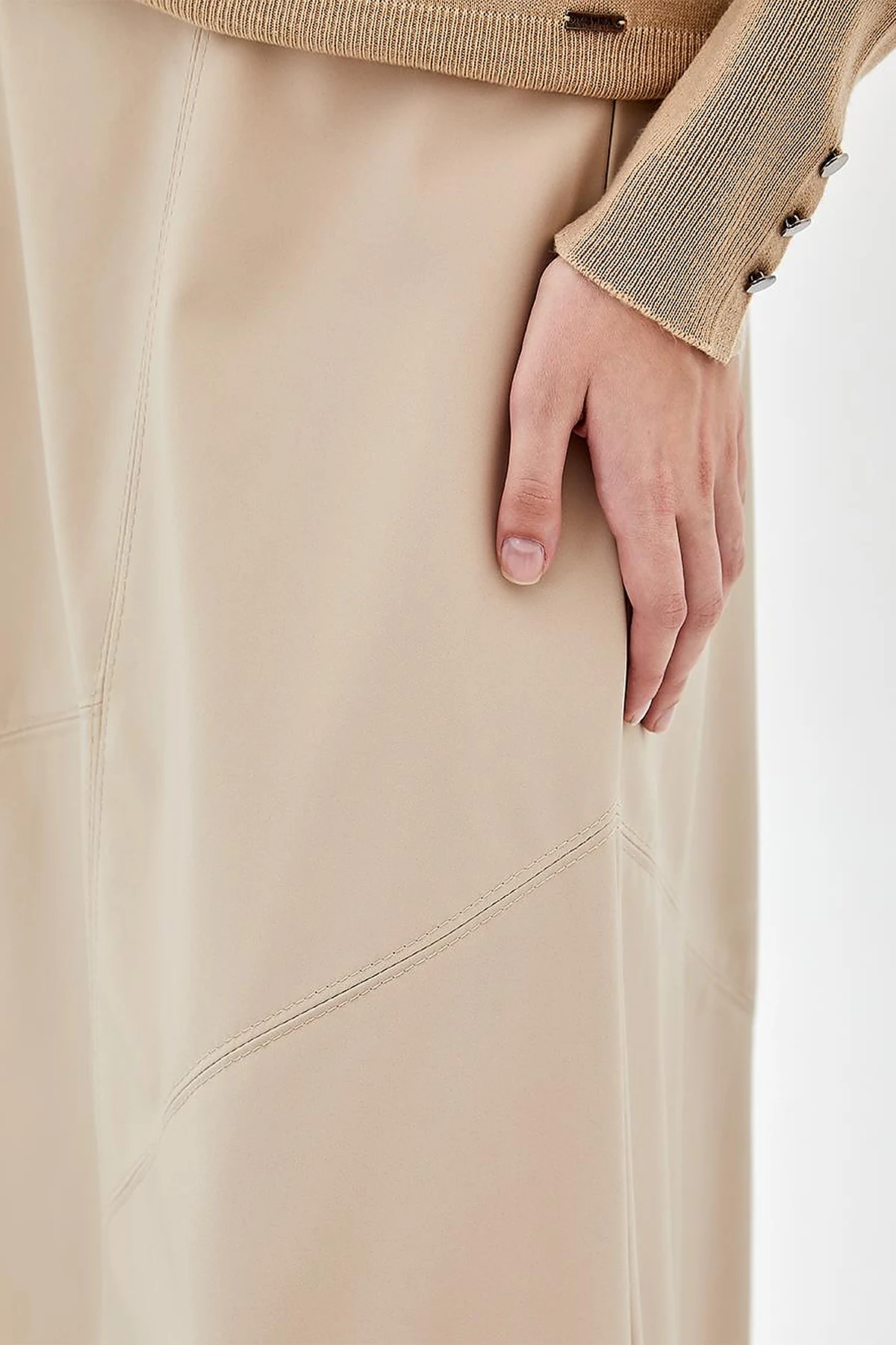 Leather Look A-Line Skirt Beige