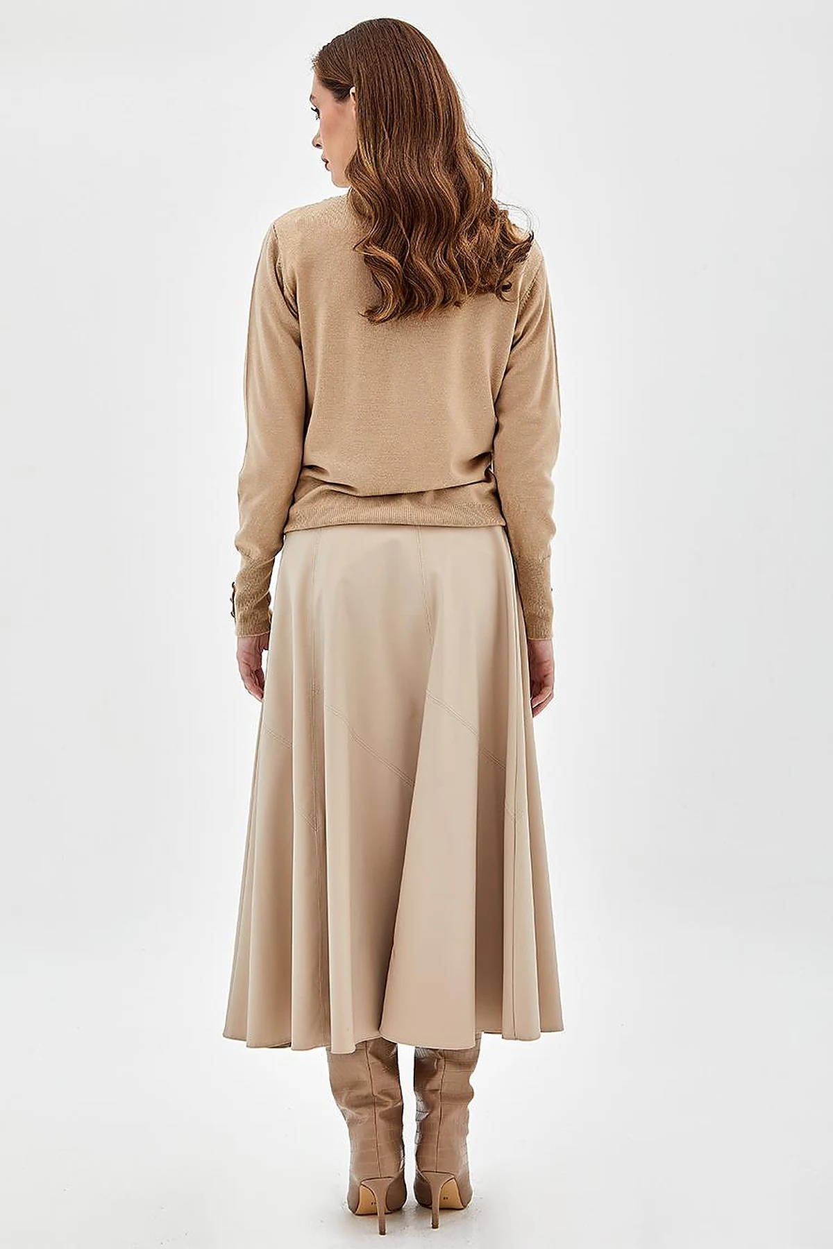 Leather Look A-Line Skirt Beige