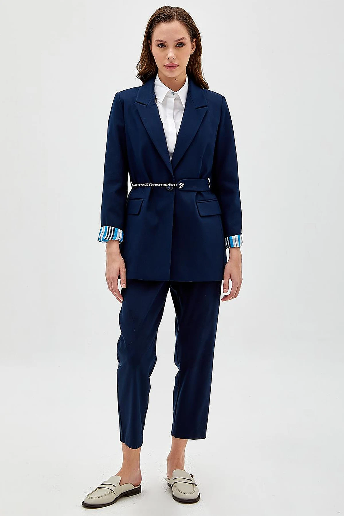 Kuşaklı Blazer Ceket Lacivert