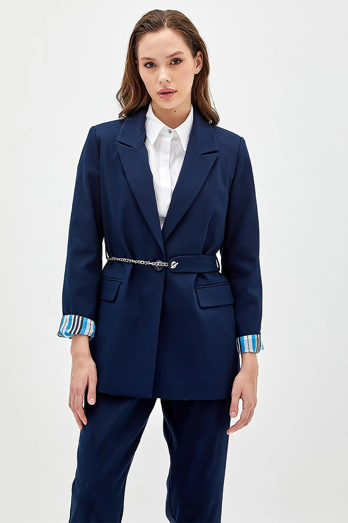 Kuşaklı Blazer Ceket Lacivert