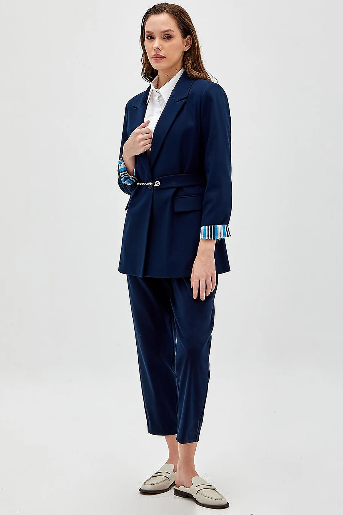 Kuşaklı Blazer Ceket Lacivert
