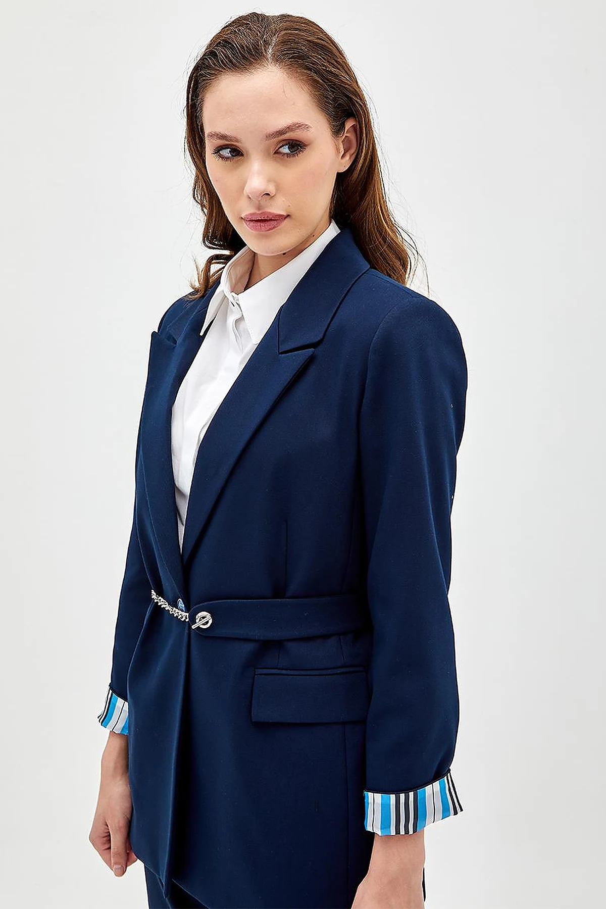 Kuşaklı Blazer Ceket Lacivert