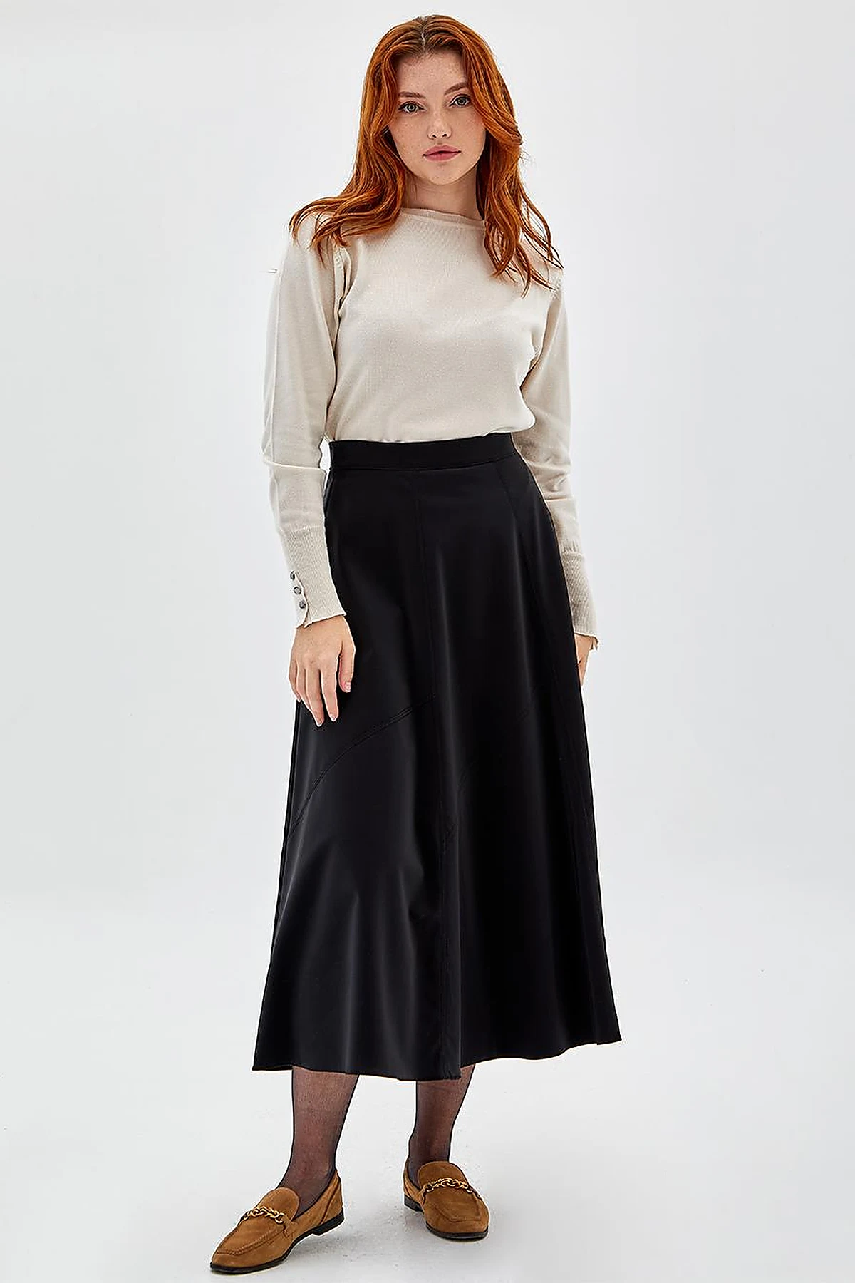 Leather Look A-Line Skirt Black