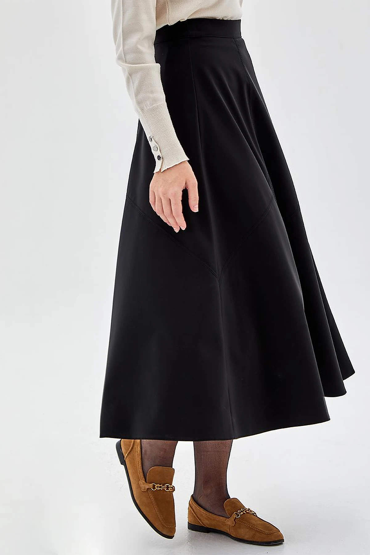 Leather Look A-Line Skirt Black
