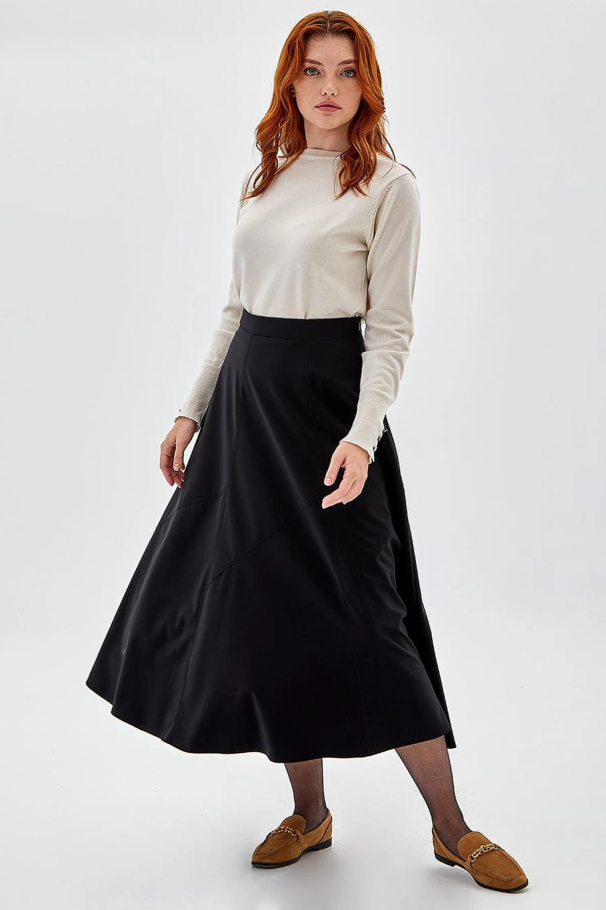 Leather Look A-Line Skirt Black