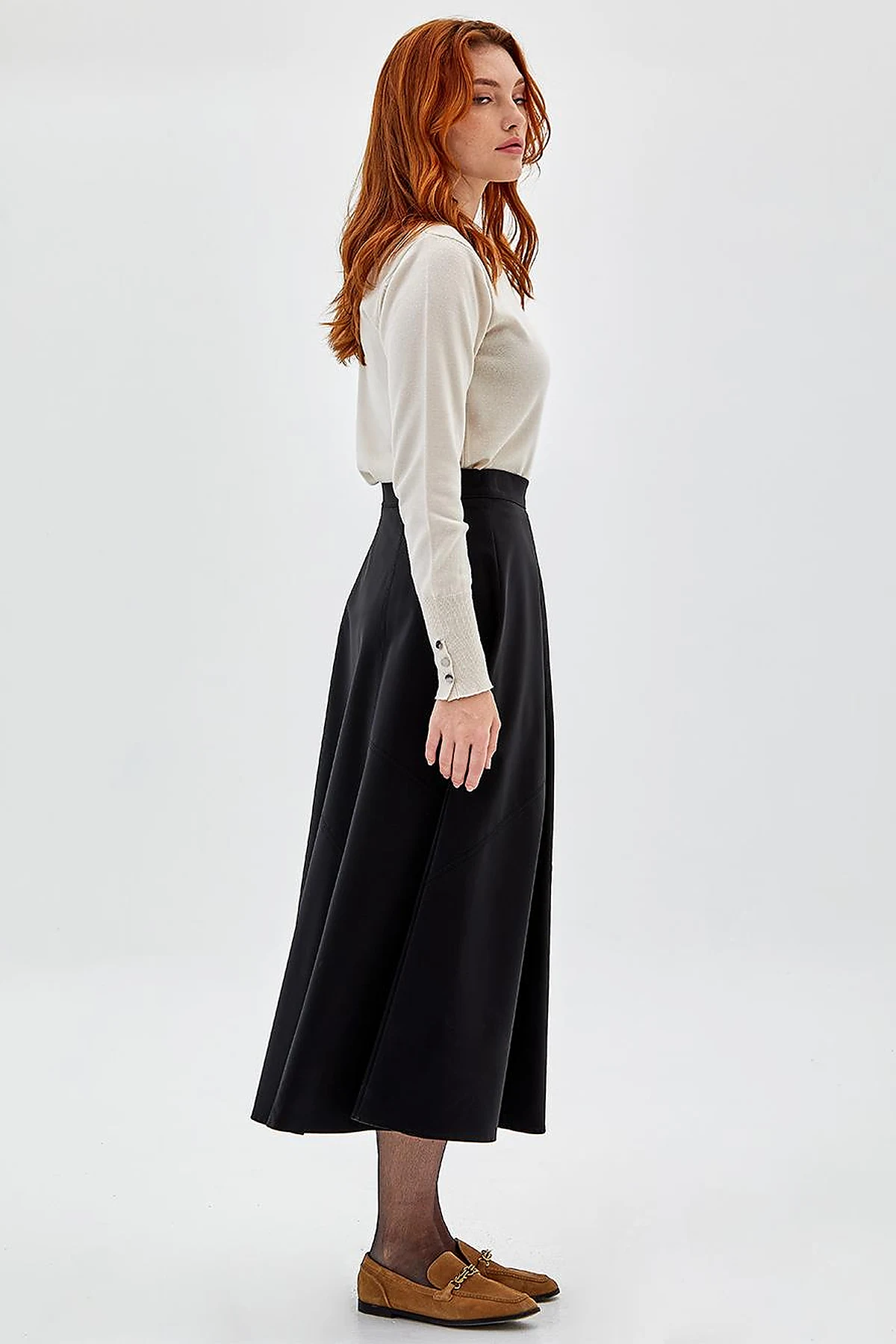 Leather Look A-Line Skirt Black