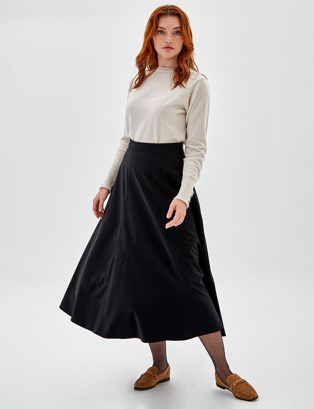Leather Look A-Line Skirt Black