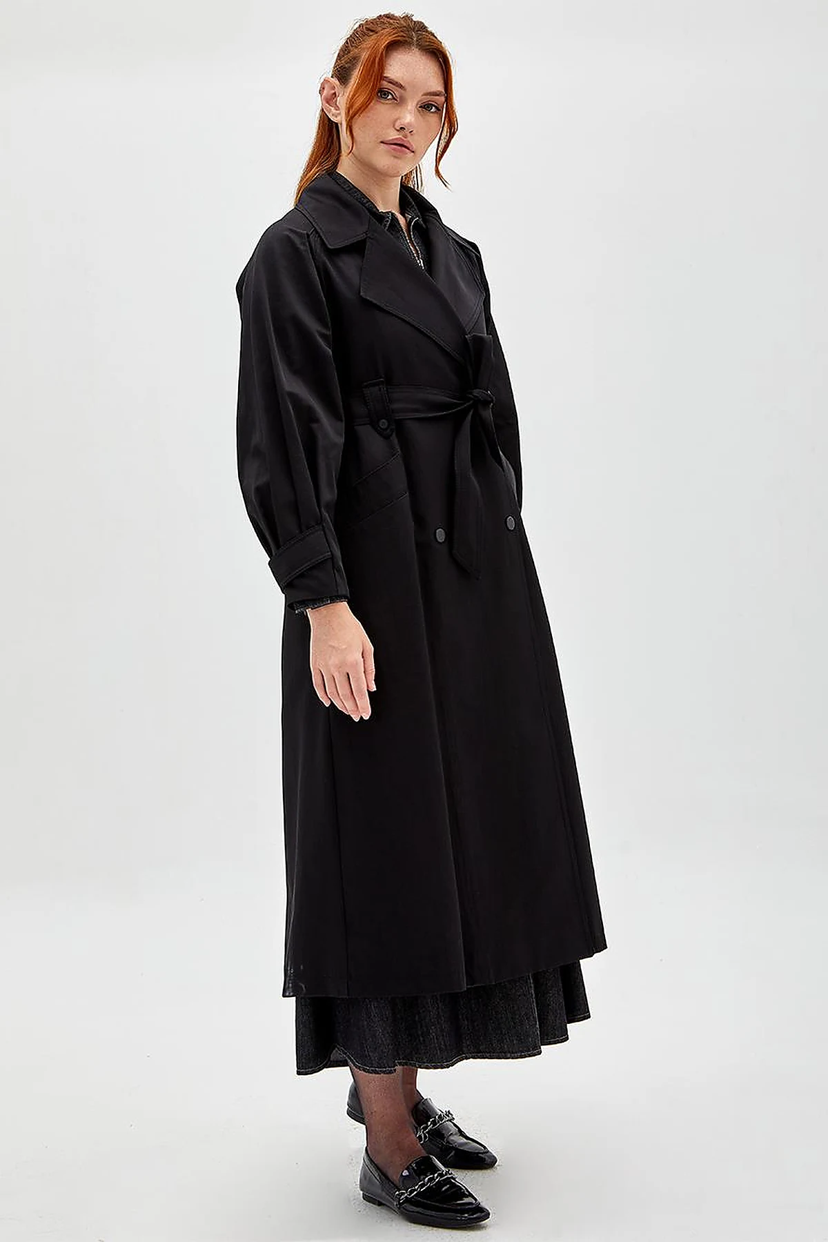 Wide Lapel Trench Coat Black