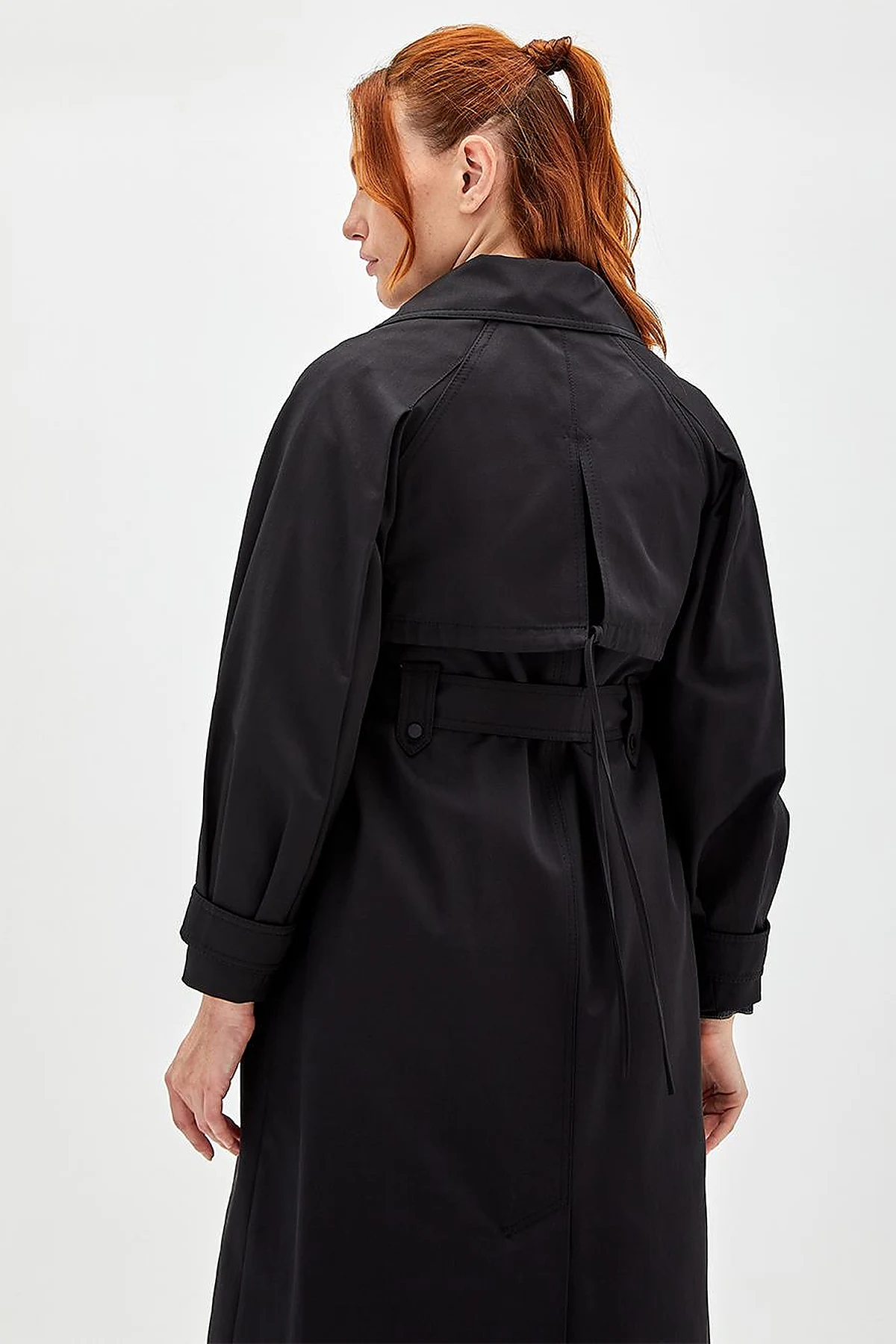 Wide Lapel Trench Coat Black