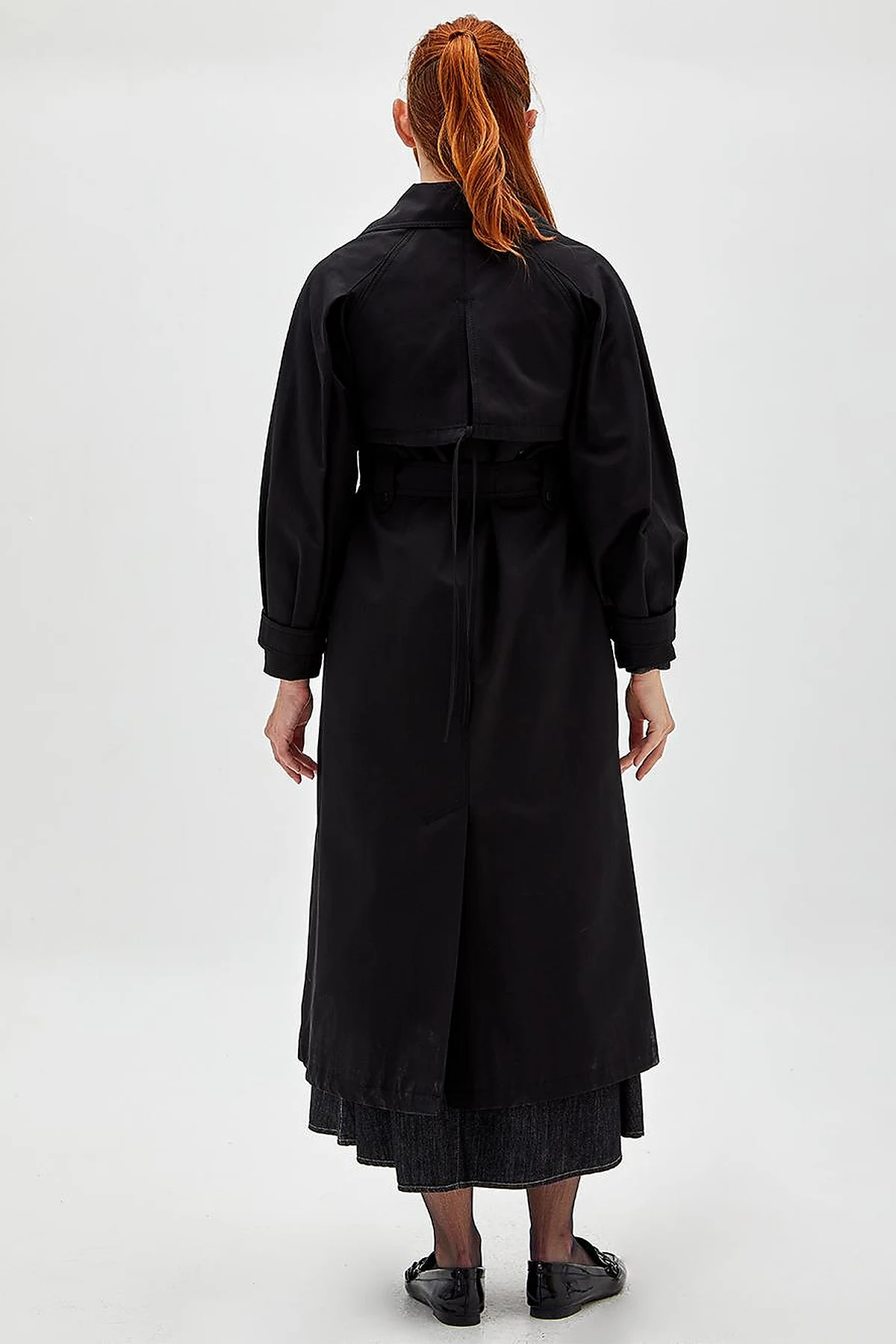 Wide Lapel Trench Coat Black
