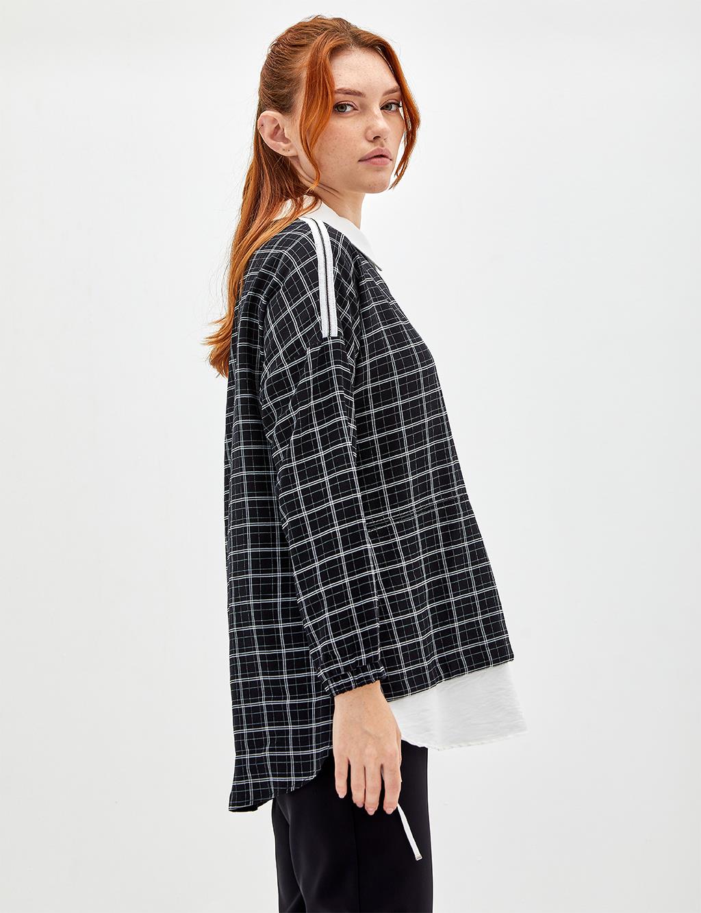 Layer Detailed Checked Tunic Black-White